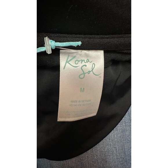 Kona Sol Crochet Flounce Bandeau One Piece Swimsuit Black Detachable Strap SZ M - Picture 4 of 5